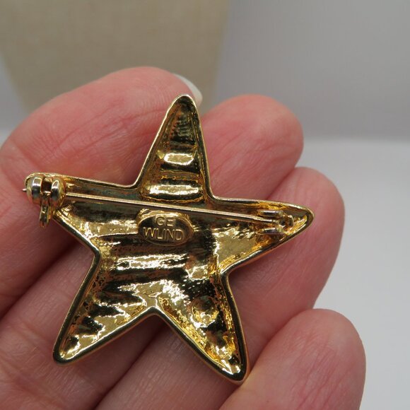 Patriotic Star Rhinestone Enamel Brooch - Picture 4 of 6